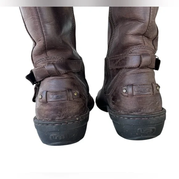 UGG 1005450 Rosen Brown Tall Women'sShearling Riding Harness Boots